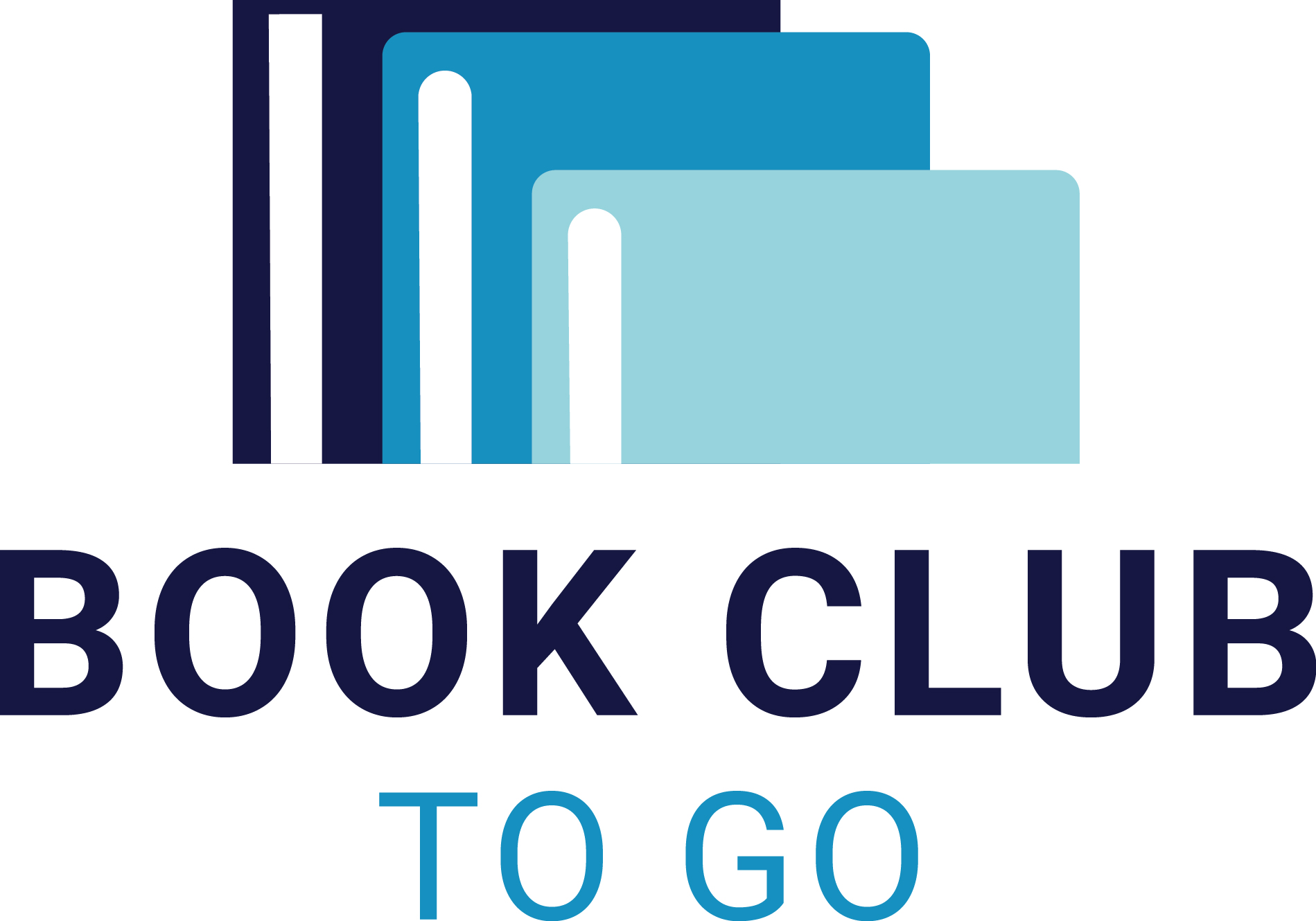 graphic with books spine up with book club to go text