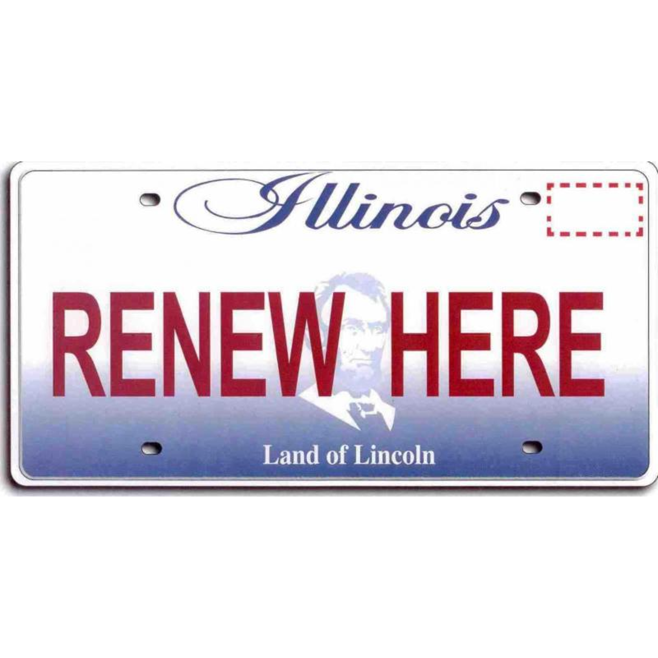 Illinois license plate with the words "Renew here."